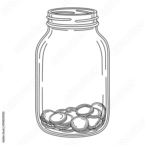 Line drawing of a glass jar filled with coins