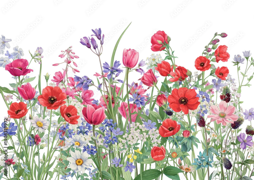 Fototapeta premium PNG Vibrant floral garden illustration