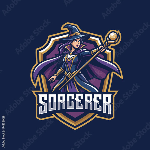 This captivating logo depicts a powerful sorceress wielding magic, perfect for gaming or fantasy-themed events, blending mystical elements with contemporary design.