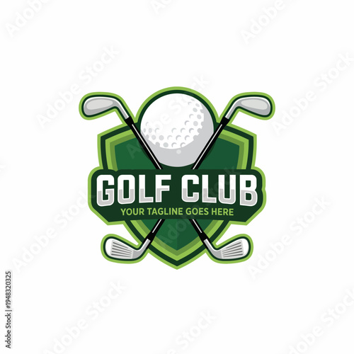 A striking illustration of golf clubs and a golf ball represents sportsmanship, ideal for branding golf clubs, tournaments, or related recreational activities and golf fanatics.