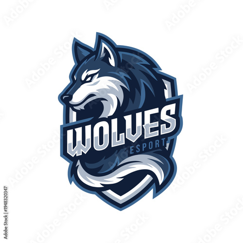 This logo design features a fierce wolf, symbolizing strength and teamwork for an esports team called 'Wolves Esport', set within a protective shield design.