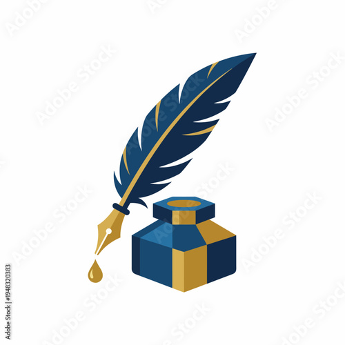 This classic illustration of a quill and ink bottle represents the art of writing, creativity, and historical craftsmanship, evoking inspiration and literary elegance for writers.