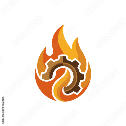 This logo design combines a flame and gear, symbolizing energy, industry, and innovation, capturing the essence of mechanical engineering and dynamic processes in the modern world.