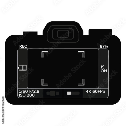 Modern digital camera back screen illustration displaying various recording indicators and advanced.