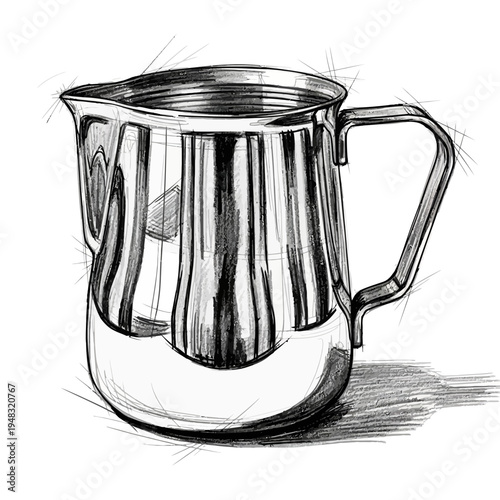 Stainless steel milk jug sketch with handle and spout