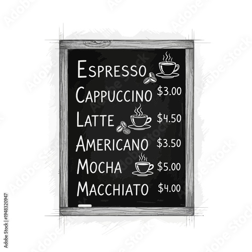 Coffee Menu Board Chalkboard Espresso Latte Cappuccino Mocha Americano Drink Prices