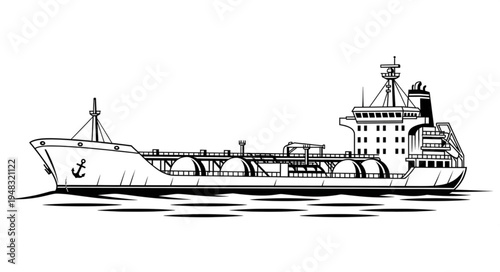 Detailed illustration of a large oil tanker ship at sea.