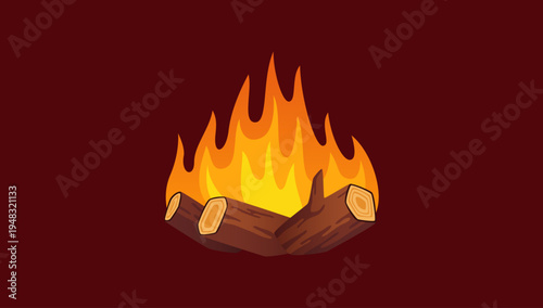 Cartoon bonfire campfire with wooden logs glowing flames illustration vector artwork design for camping outdoor themes