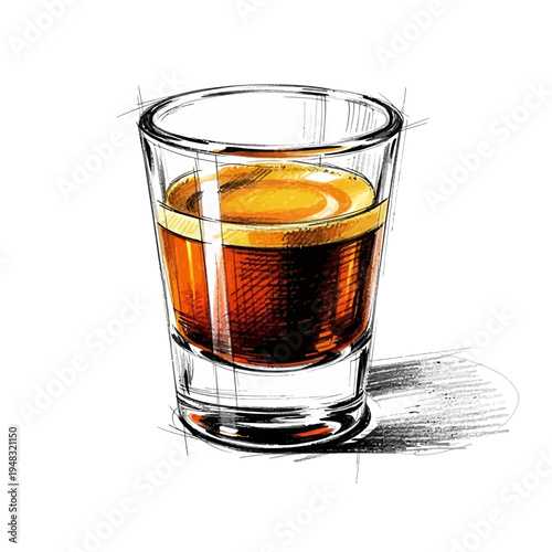 Espresso shot in glass, hand-drawn illustration