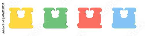 Four colorful plastic bread bag clips arranged in a row on a white background