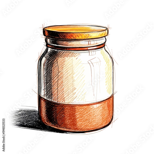 Hand-drawn illustration of a glass jar with a wooden lid, sketch style