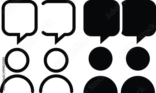 A group of people icons with speech bubbles on a white background