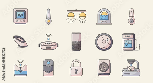 Assortment of cartoon-style smart home devices and sensors