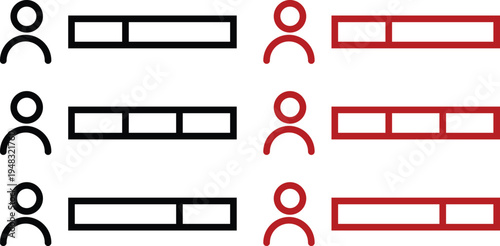 A graphic representation of people and their associated data or information boxes