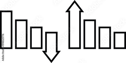 A bar graph showing fluctuating trends with arrows indicating growth and decline