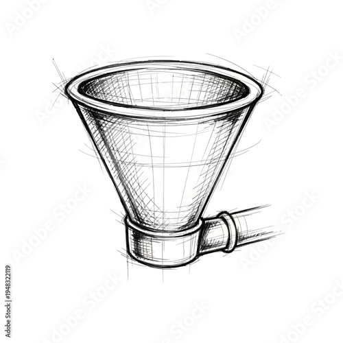 Sketch of a funnel with pipe, conceptual drawing