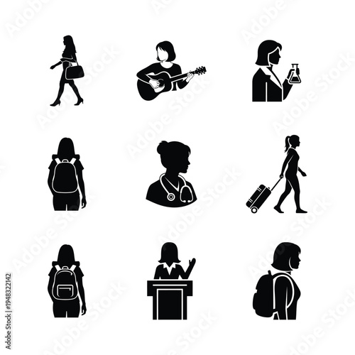 Diverse silhouettes of women depict various professions and roles within society high quality professional