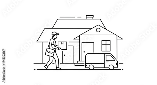 Delivery Person Bringing Package to House with Van.