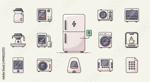 A collection of modern home appliances, from kitchenware to digital devices
