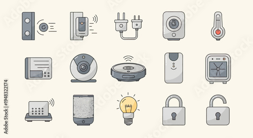 Collection of smart home devices and security icons (3)