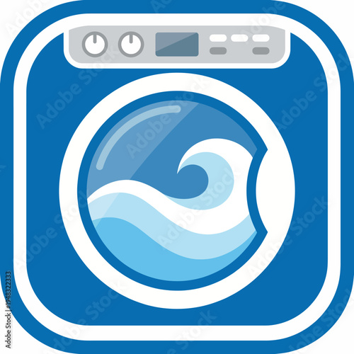 This modern icon showcases a washing machine in blue, symbolizing efficiency and cleanliness, ideal for laundry services or home appliance brands looking to stand out.