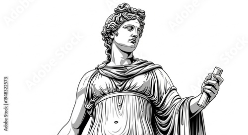 Elegant Statue of a Woman Holding an Object in Hand.