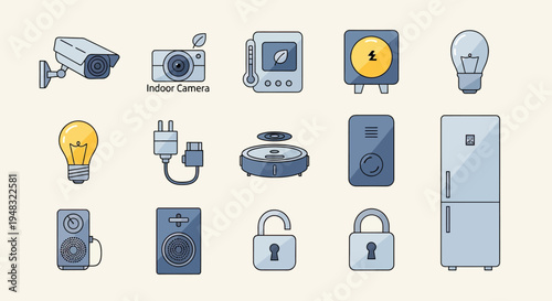 Collection of modern smart home appliances and security devices