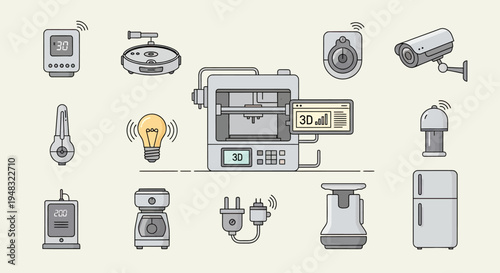 Collection of modern smart home devices and technology icons
