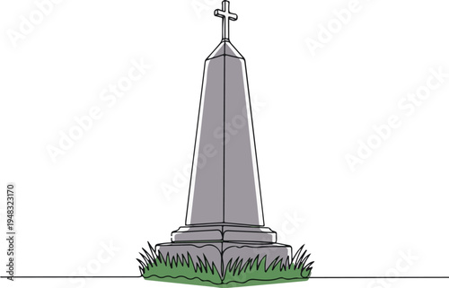 Vector illustration of a gray obelisk monument with cross on top