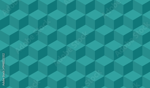 Teal Blue 3D Isometric Cube Pattern - Seamless Optical Illusion Geometric Background, Modern Turquoise Cubes Vector Texture 