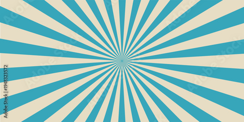 Retro vintage spiral wavy sun rays, blue background pattern, radial spiral stripes, comic ray stripes, grunge texture, circus, carnival, summer background, vector illustration.