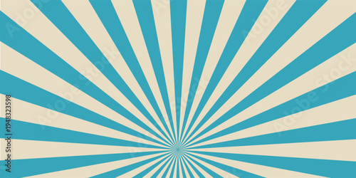Retro vintage spiral wavy sun rays, blue background pattern, radial spiral stripes, comic ray stripes, grunge texture, circus, carnival, summer background, vector illustration.