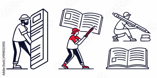 workers moving and stacking large sheets of paper Vector