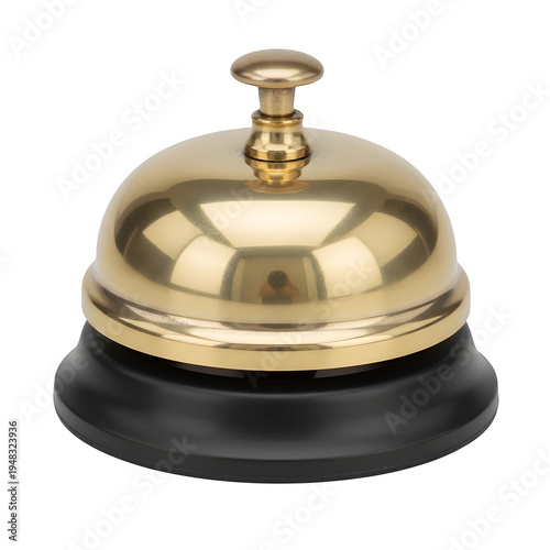 Golden service bell with black base isolated on transparent background