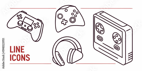 a drawing of gaming controllers and headphones Vector