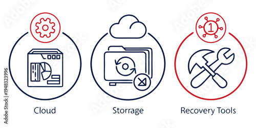 icons of cloud storage and recovery tools Vector
