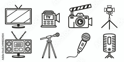 a collection of media and broadcasting equipment icons Vector