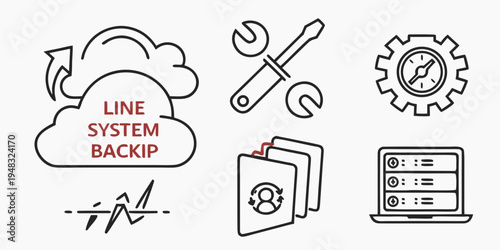 online system backup icons with tools and server Vector