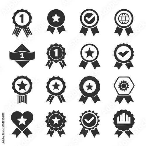 Assorted badge and ribbon icons for achievements and success