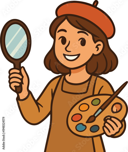 Female Artist with painting plate vector transparent