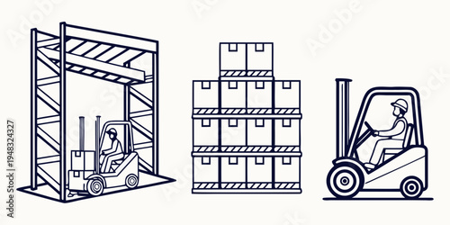 a forklift operator handling boxes in a warehouse Vector