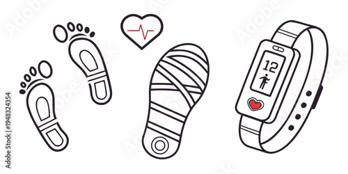 a drawing of a fitness tracker and foot injuries Vector