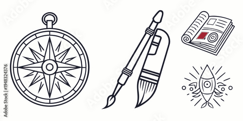 compass with a knife and a map and a sun Vector