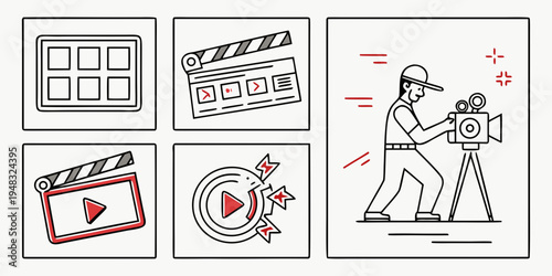 a film crew member operating a camera Vector