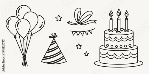 a birthday celebration with cake and balloons Vector