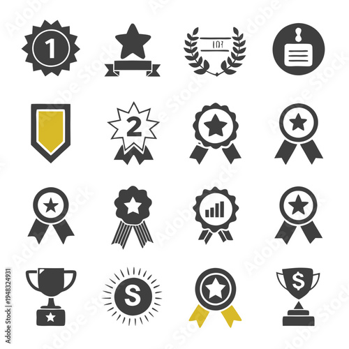 Flat design icon set for business achievements and awards