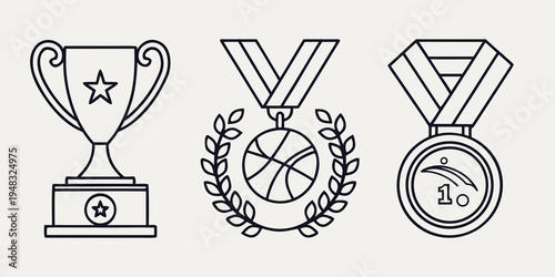 a set of three sports medals and a trophy Vector