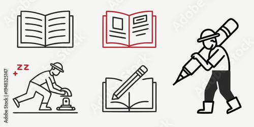 a set of illustrations depicting various writing and reading related actions Vector