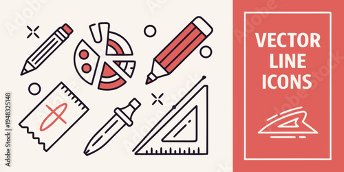 a set of vector line icons for drawing and drafting Vector