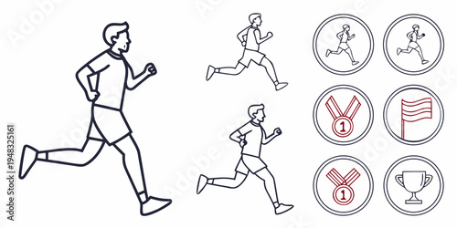 a man running with various athletic icons nearby Vector